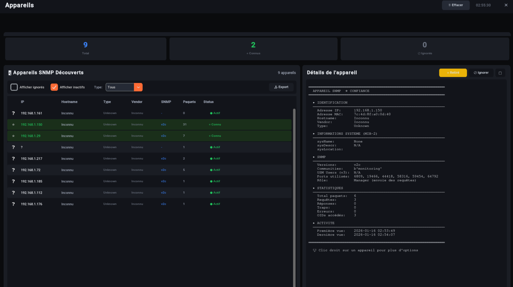 Vue globale Appareils